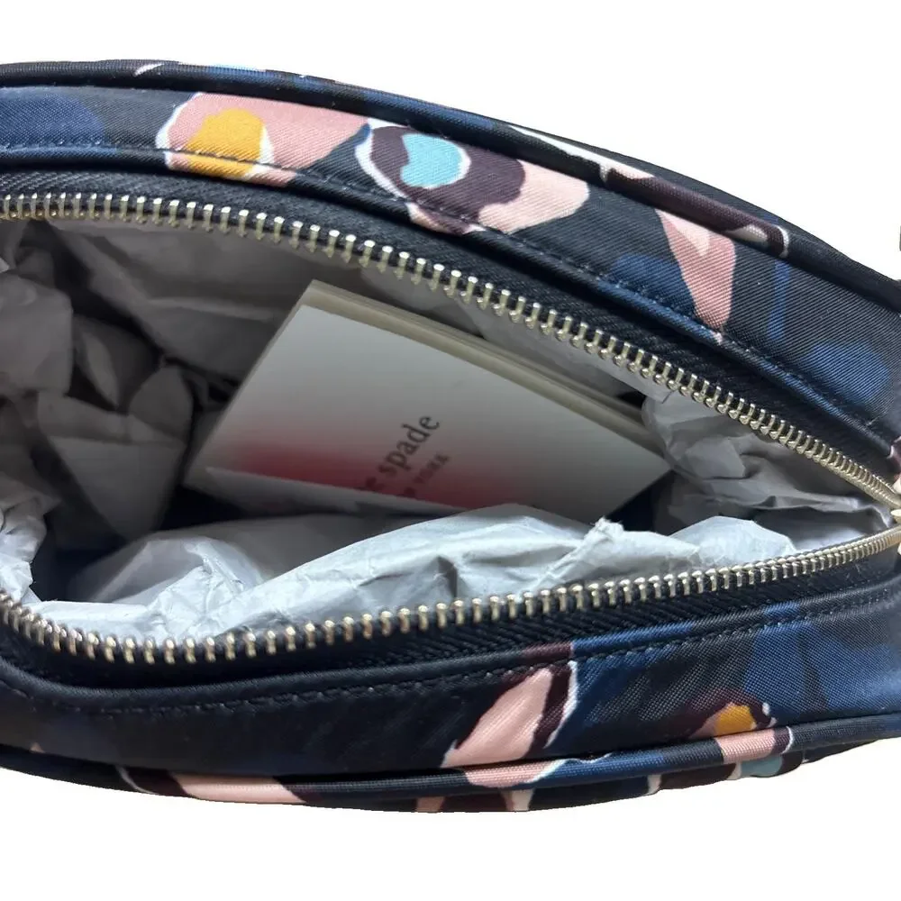 Kate Spade Dawn Paper Rose Medium Dome Cosmetic Makeup Bag Blue Floral Nylon New